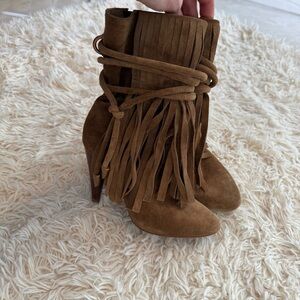 ASH Bird Fringe Suede Ankle Boots Brown Leather Sole Western Boho Size 37/6.5